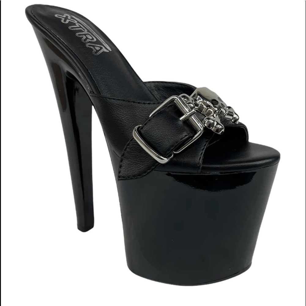 YRU XTRA Sugar Skull Black Platform Heels Size 9